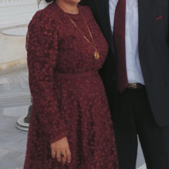 Elegant formal modest gown Red burgundy  sparkly Lace Women Dress sz 8 - Picture 7 of 11